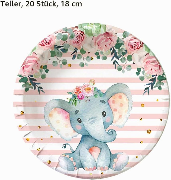 Doyomtoy Elefant Babyparty Deko Junge Partygeschirr, Serve 20 Gäste Geburtstag Partygeschirr,Tischde