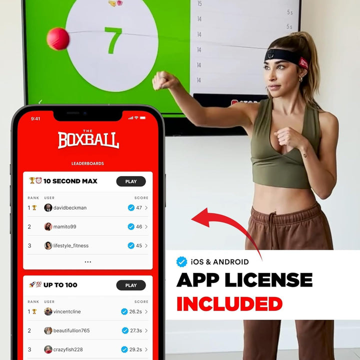 Boxbollen Original mit App, verwendet von Prominenten - MMA Gear Boxball - Boxreflexball mit verstel