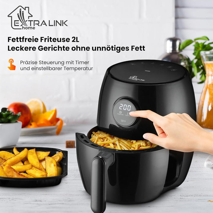 Extralink Heissluftfritteuse 2L 1000W Air Fryer – Kompakt & Energiesparend, 80°C bis 200°C, LED-Touc