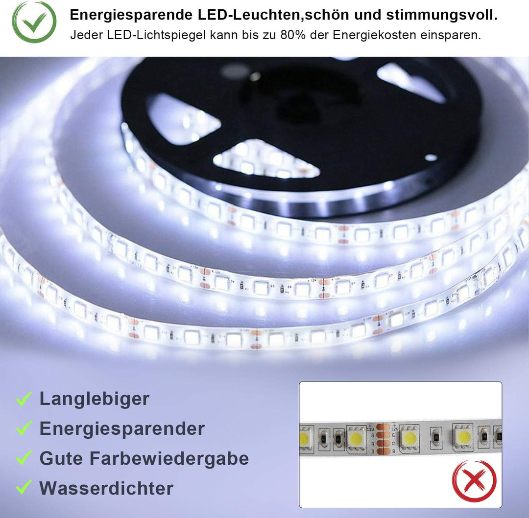 ELEGANT Badspiegel mit LED-Beleuchtung 50 x 70 cm Spiegel kaltweiss Energiesparend LED Badezimmer Wa