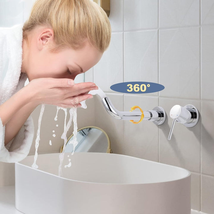 iVIGA Waschtischarmatur, 360° schwenkbar Wasserhahn Bad Unterputz Armatur Waschbecken aus Kupfer mit