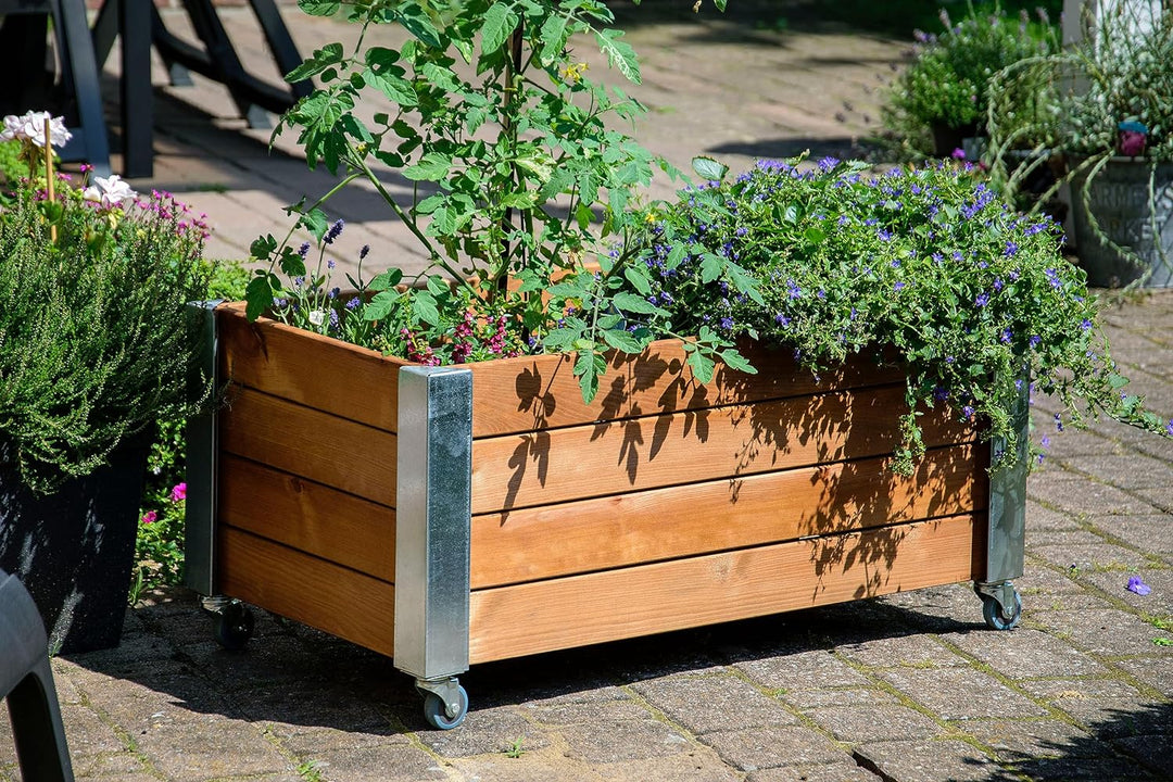 dobar® Hochbeet Rolfi | Rollbares Hochbeet mit Pflanzenvlies | Pflanzkasten aus Holz | 78 x 52 x 40,