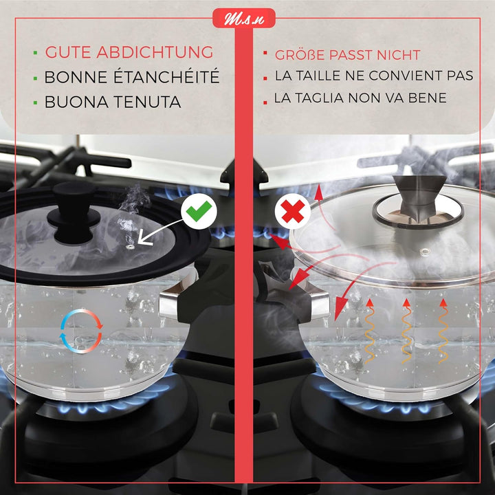 M.S.N 3er Set Universal Glasdeckel, 3-teilig, Töpfe und Pfannen 16/18/20 cm & 24/26/28 cm & 28/30/32