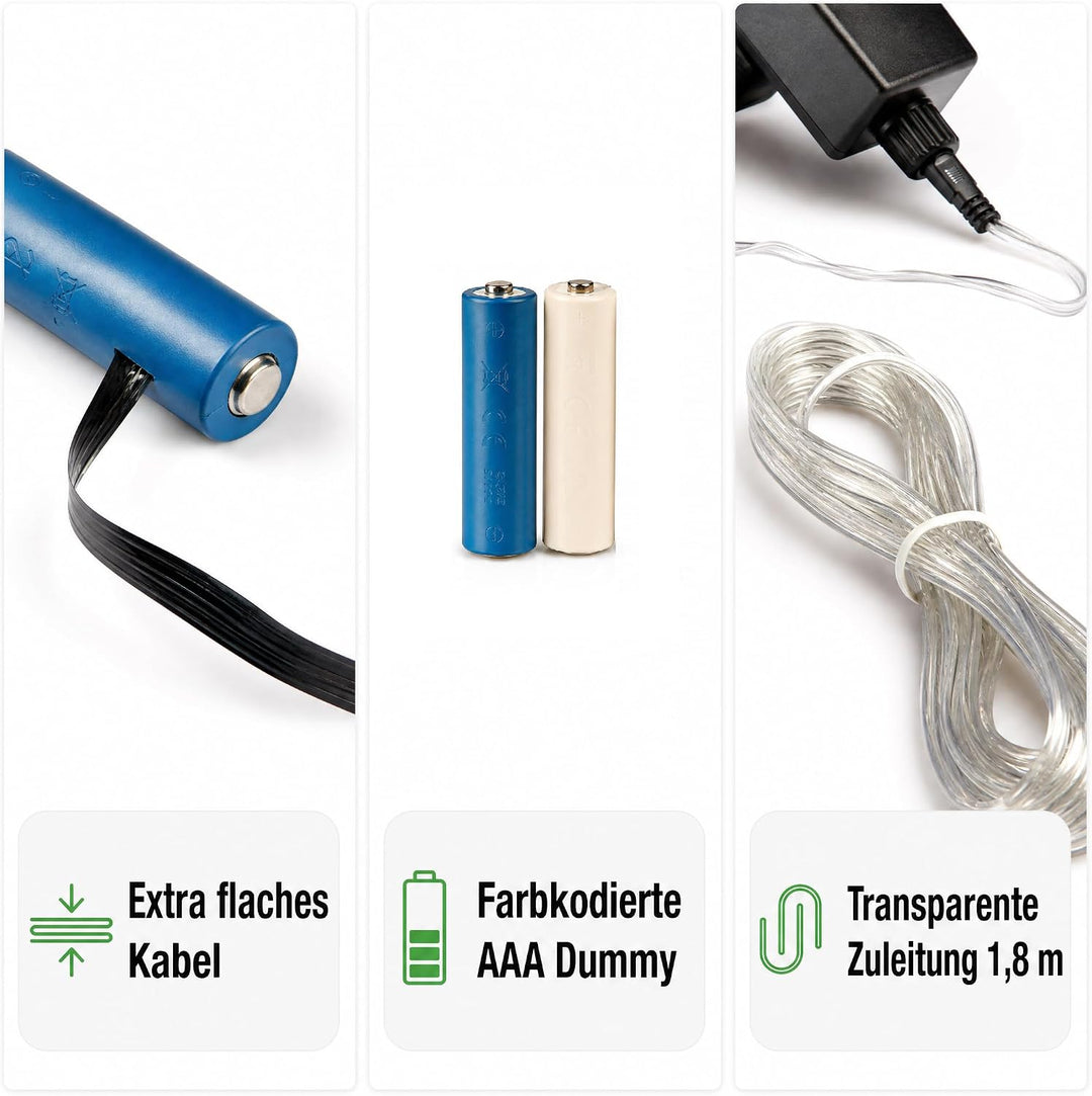 Hellum Batterieadapter 2X AAA 3 V Netzteil Adapter 2 AAA Batterien, 1,8 m transparentes Kabel, flach