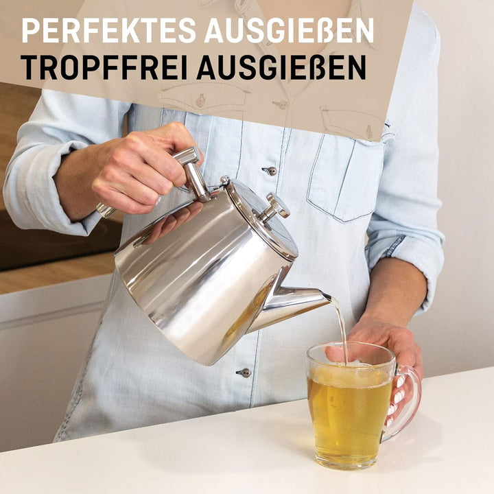 Teekanne aus rostfreiem Edelstahl (0,5L) - Mit Tee-Ei für losen Tee Siebeinsatz - Die doppelwandige