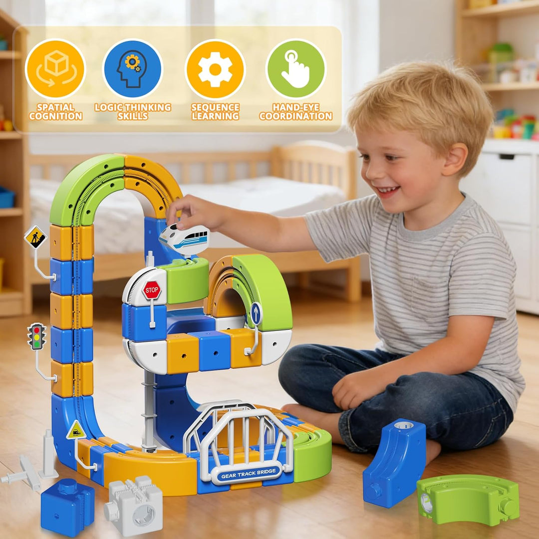 Elektrisches Eisenbahn Set Kinder, 124pcs (36 Schienen + 1 Zug) 3D Strecke Spielzeug Flexible Rennst