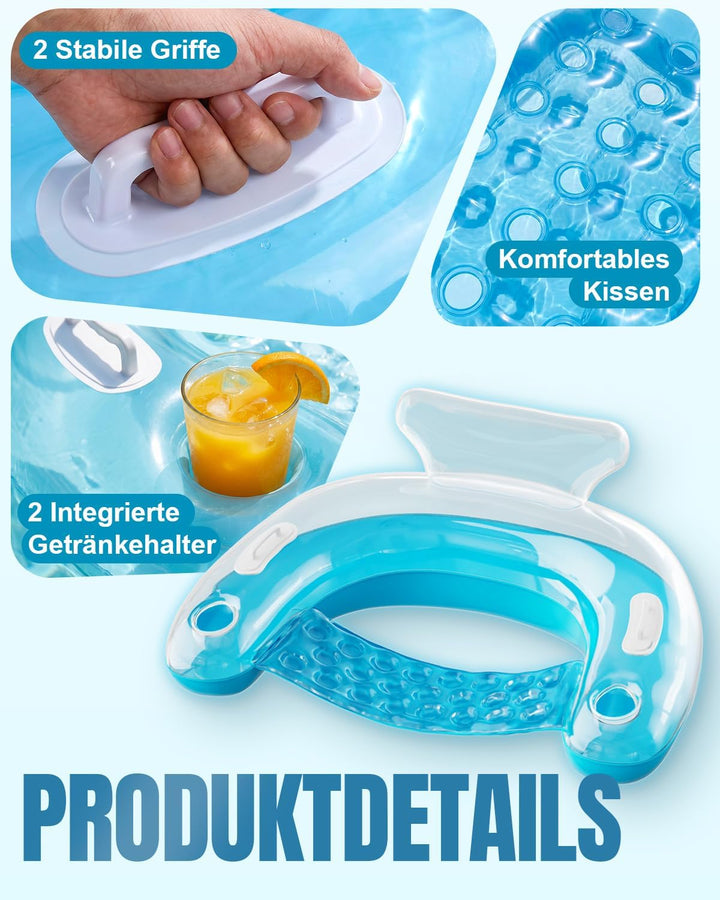 SOLAVERO Aufblasbare Poolsessel für Erwachsene, 2er Schwimmende Pool Luftmatratzen, Wasserhängematte