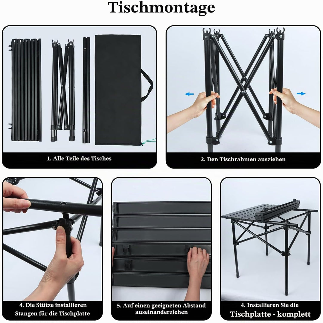 Campingtisch Klapptisch, Campingtisch Faltbar mit 2 Klappstühle | Campingtisch Klappbar mit Tragetas