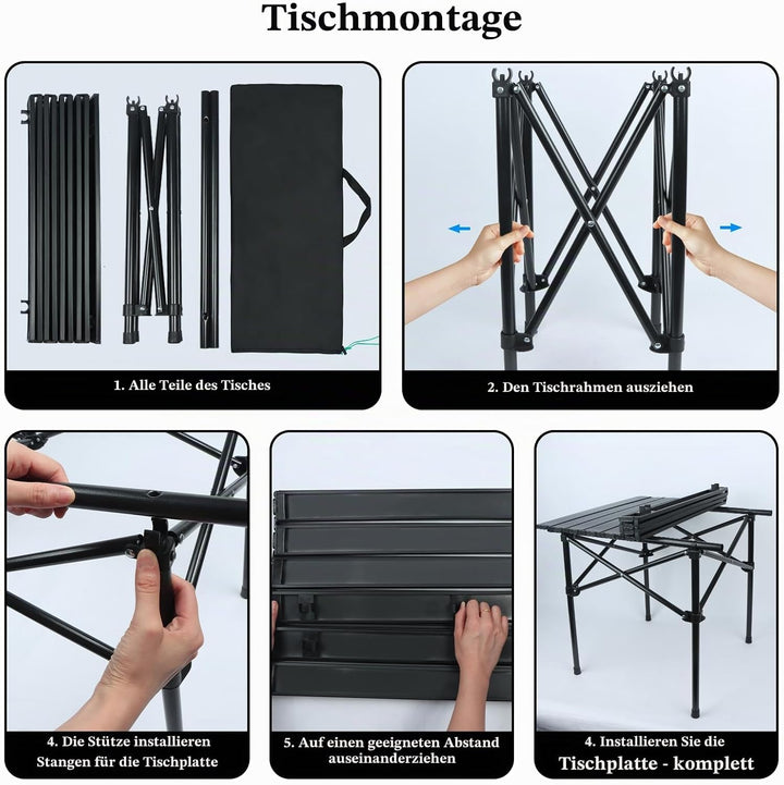 Campingtisch Klapptisch, Campingtisch Faltbar mit 2 Klappstühle | Campingtisch Klappbar mit Tragetas