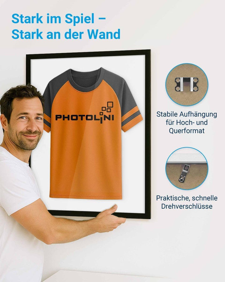 PHOTOLINI Bilderrahmen Trikotrahmen Fussball 70x90, Schwarzer Bilderrahmen für Trikot, Rahmen Trikot