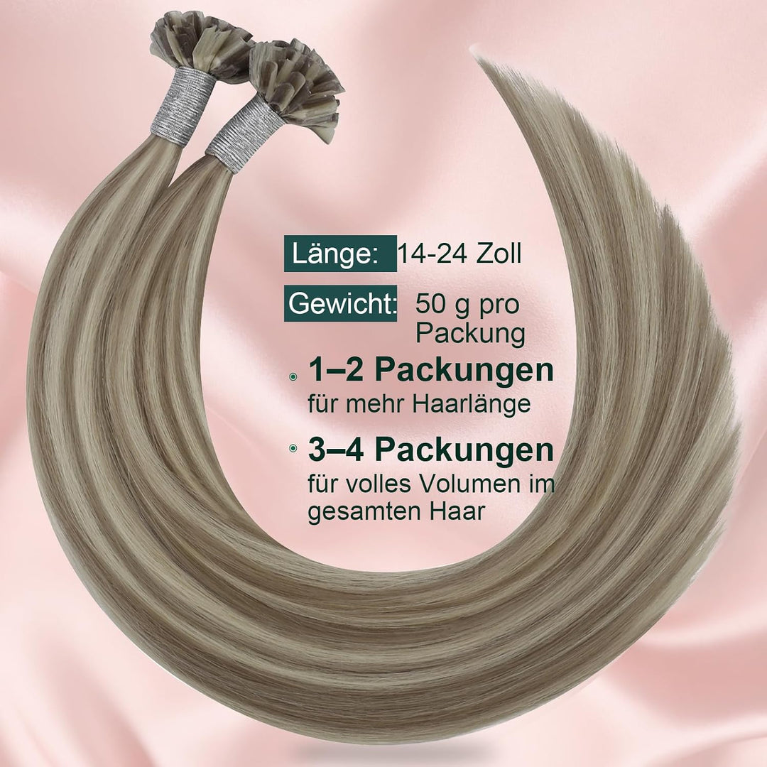 Easyouth Blond Echthaar Bondings Extensions Glatt Bonding Haarverlängerungen Echthaar Hellbraun High