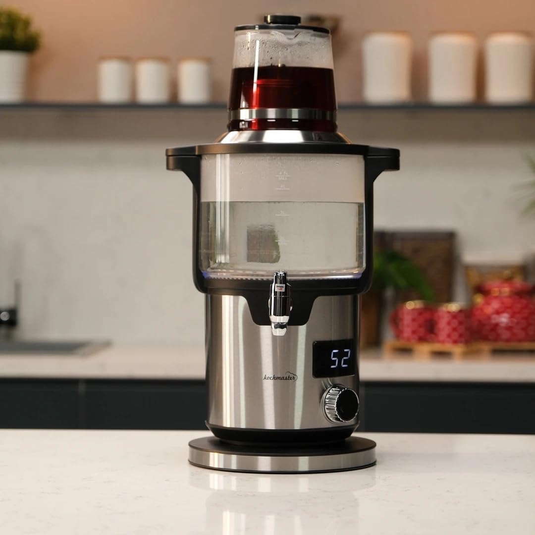 Aura Glas Samowar, 4,5L + 1,1L, 2000W, mit Temperaturregelung & Touch Display, Elektrischer Teekoche