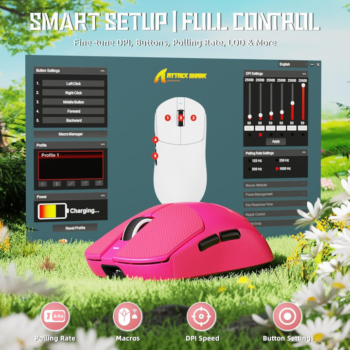ATTACK SHARK X8SE Kabellose Gaming-Maus, 55g Ultraleicht, PAW3311 Sensor, BK52820 Chip, 25.000 DPI,