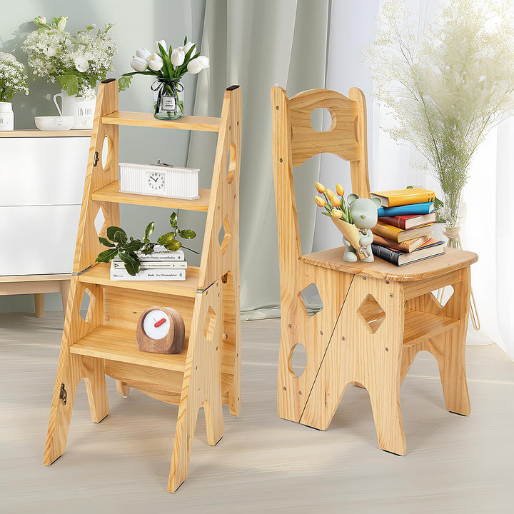 Klappbar Bibliotheksstuhl Stuhl Aus Massivholz, Faltbar 4 Stufen Hocker, Klappstuhl Tritthocker bis