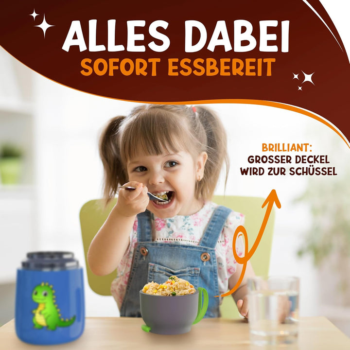 Thermobehälter für Essen Kinder – 500ml, Blau Dino – 100% auslaufsicher - Warmhaltebehälter Essen Ed