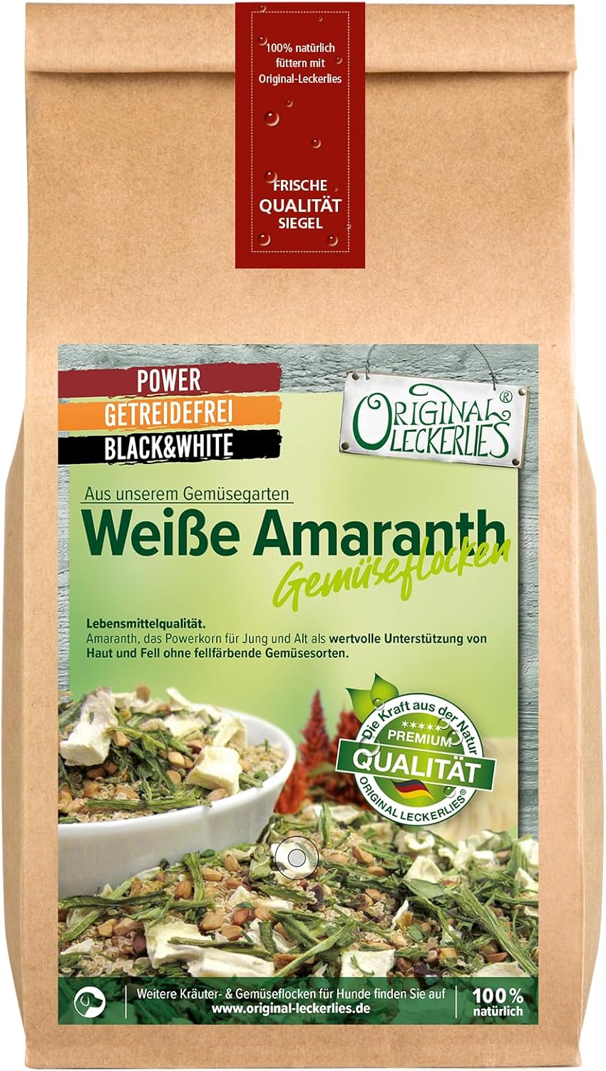 Original-Leckerlies: Black&amp;White weisse Amaranth-Gemüseflocken, 5 kg getreidefrei Gemüseflocken, Hun