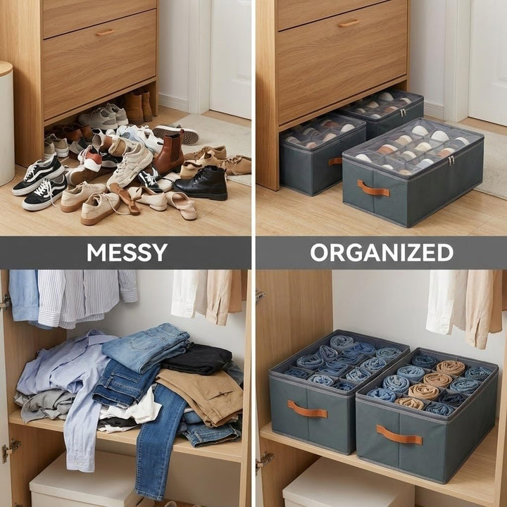 Schuhorganizer Set aus 2 Boxen, je mit 12 Fächern für bis zu 12 Paar Schuhe - Stabile Schuhaufbewahr