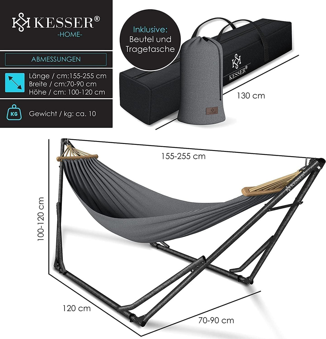 KESSER® Hängematte Vill mit Gestell Metall Faltbar verstellbar Stabiler Rahmen Indoor & Outdoor Mit
