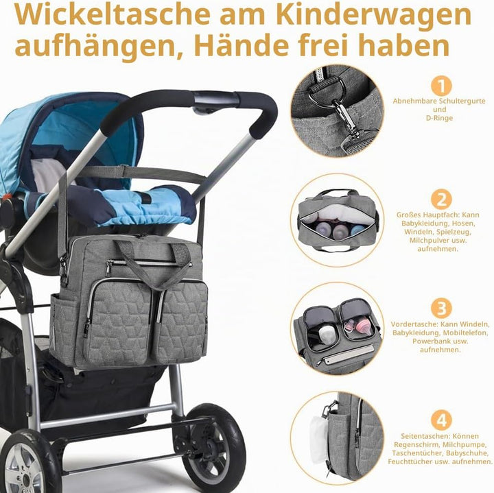 Wickeltasche Tote Baby, Wickeltasche Grosse Babytaschen mit isolierten Taschen und Trocken-/Nass-Tre
