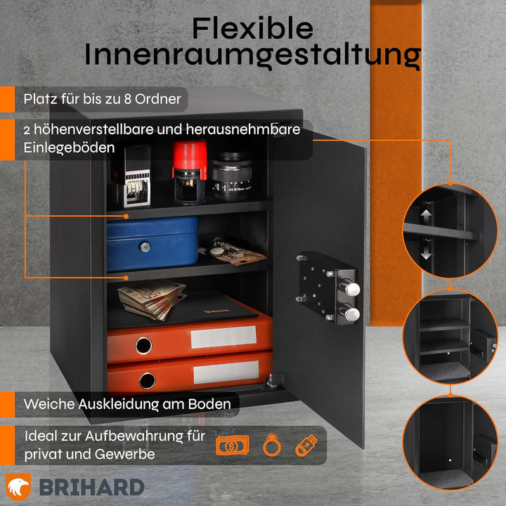 Brihard Business XL Tresor Safe mit Schlüssel-Schloss, 50x35x36cm (HxWxD), Titan Grau Business XL (5