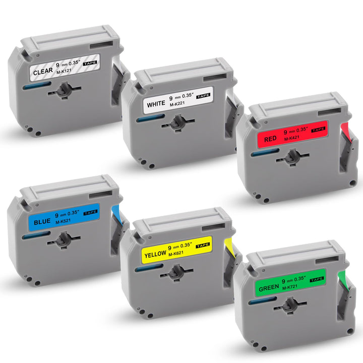 6x Kompatibel M Tape 9mm Ersatz für Brother M-K221 M-K121 M-K421 M-K521 M-K621 M-K721 Schriftband fü