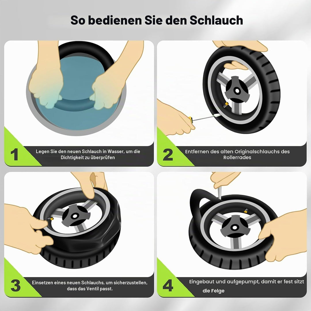 E Scooter Schlauch 10x2.50 mit Reifenmontierhebel, Haltbarem 60/70-6.5 Schlauch Verdickter für Nineb