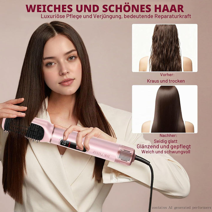 Dryhsip Multistyle 5-in-1 Warmluftbürste,Haartrockner mit abnehmbaren Köpfen &amp; ablesbarem Display (S