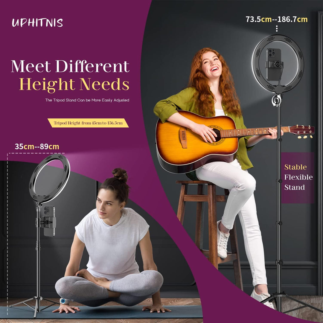UPhitnis 12 Zoll Ringlicht mit Stativ Handy, Ringlicht mit 63 Zoll Stativ Selfie Ringleuchte mit 3 F