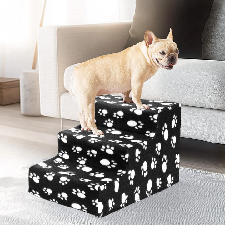 Haustiertreppe Hundetreppe 30 cm - Treppe 3 Stufen Plüsch-Bezug waschbar - Katzentreppe Hunderampe f