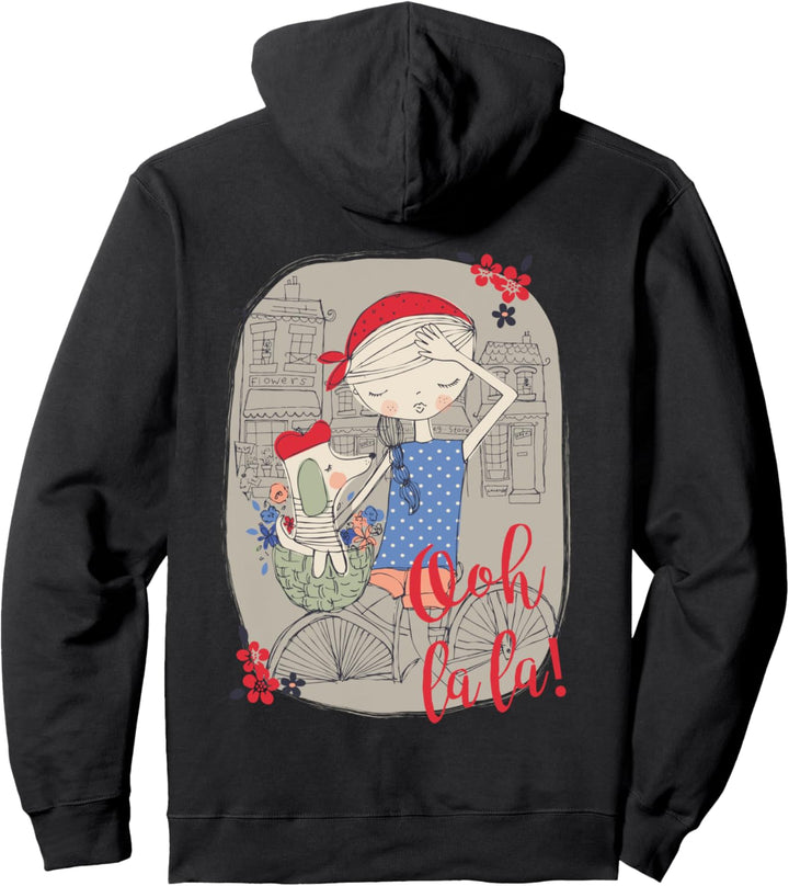 Paris Girl & Cute Dog Retro Souvenir Französische Frauen Kinder Mutter Pullover Hoodie