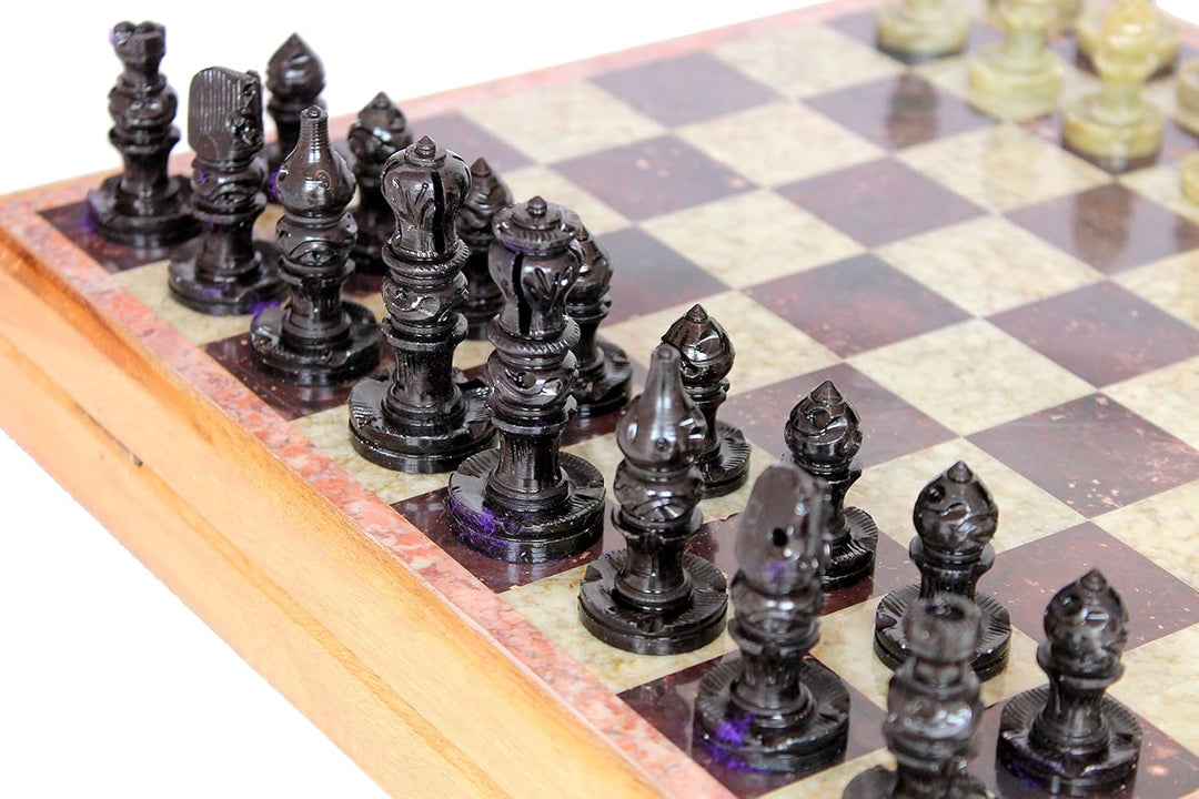 StonKraft Stein Holz Schach Schachbrett Schachbrettspiel Set aus Holz + Stein Schachfiguren (30 x 30