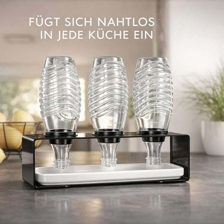 Panteer ® Flaschenhalter für SodaStream Flaschen - Abtropfhalter aus Edelstahl mit Keramikschale ink