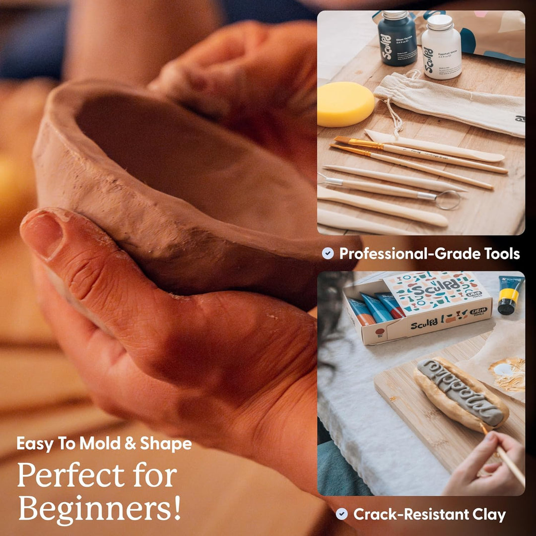 Sculpd Pottery Starter Kit – Komplettes lufttrockenes Ton-Einsteigerset für 2 Erwachsene: Enthält Bi