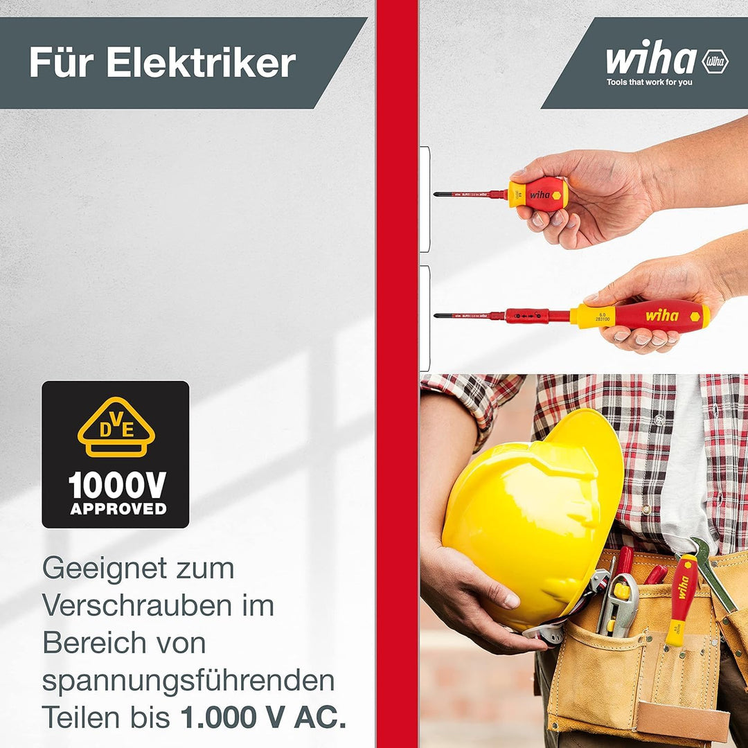Wiha Schraubendreher und Bit Set slimVario (41233) 10 tlg. in Falttasche | VDE Elektriker mit Griff,