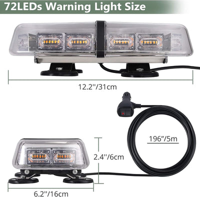 EypiNS 72 LED Warnleuchte, 12/24V Rundumkennleuchte 36W Warnlicht Warnblinkleuchte Blitzlicht Auto L