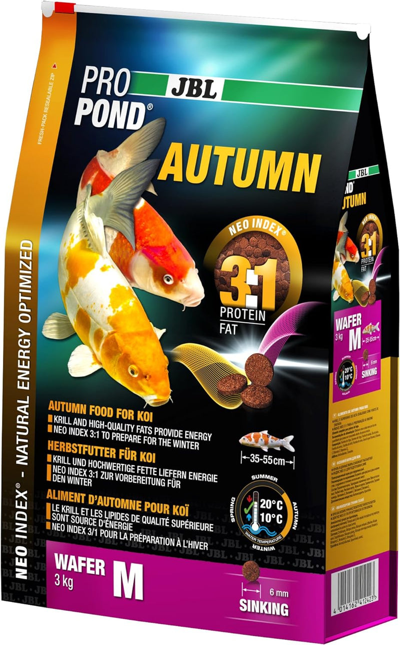 JBL Herbstfutter für Koi, Sinkende Futterwafer, Saisonfutter, ProPond Autumn, Grösse M, 3,0 kg Lachs