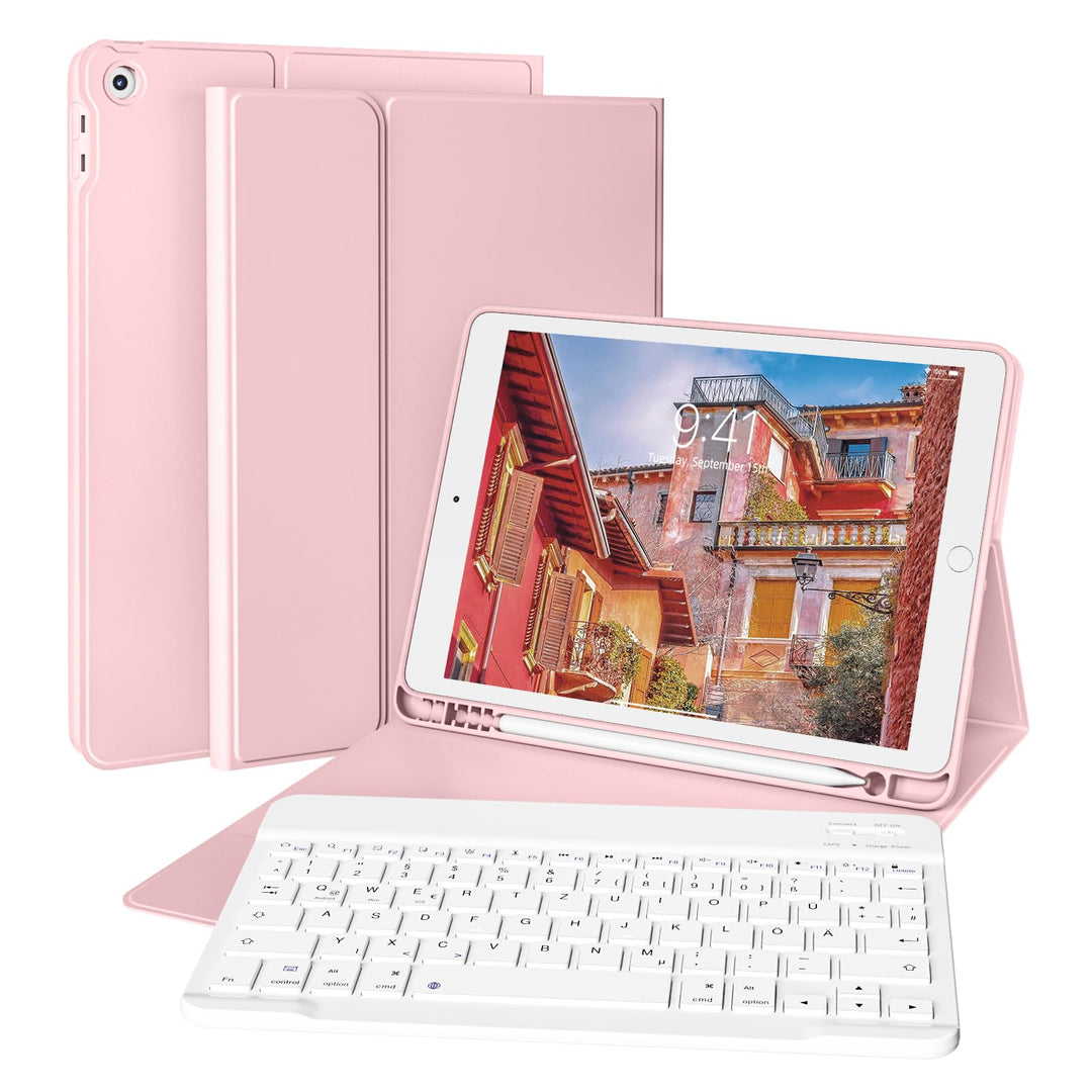 Tastatur Hülle für iPad 9./ 8./ 7. Generation (2021/2020/2019) mit Stifthalter, Soft TPU Schutzhülle