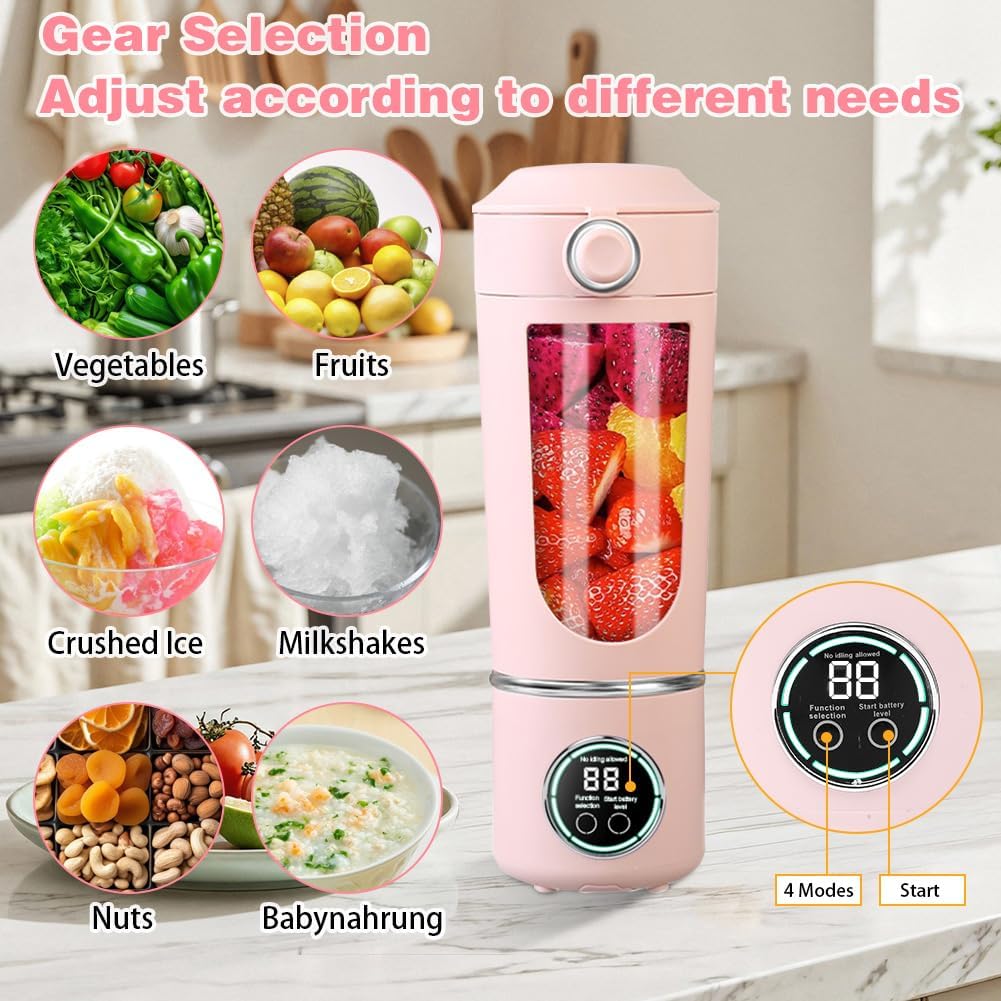 Tragbarer Mixer, 700 ml kleiner Mixer Smoothie, Mini-Standmixer mit 12 Edelstahlklingen und Digitala
