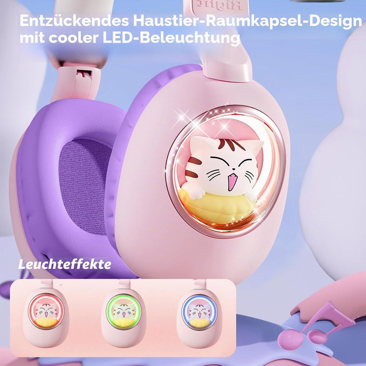 Kinder Kopfhörer mit Katzenohren, Bluetooth 5.4 Over-Ear Noise Cancelling Kopfhörer mit Mikrofon, LE