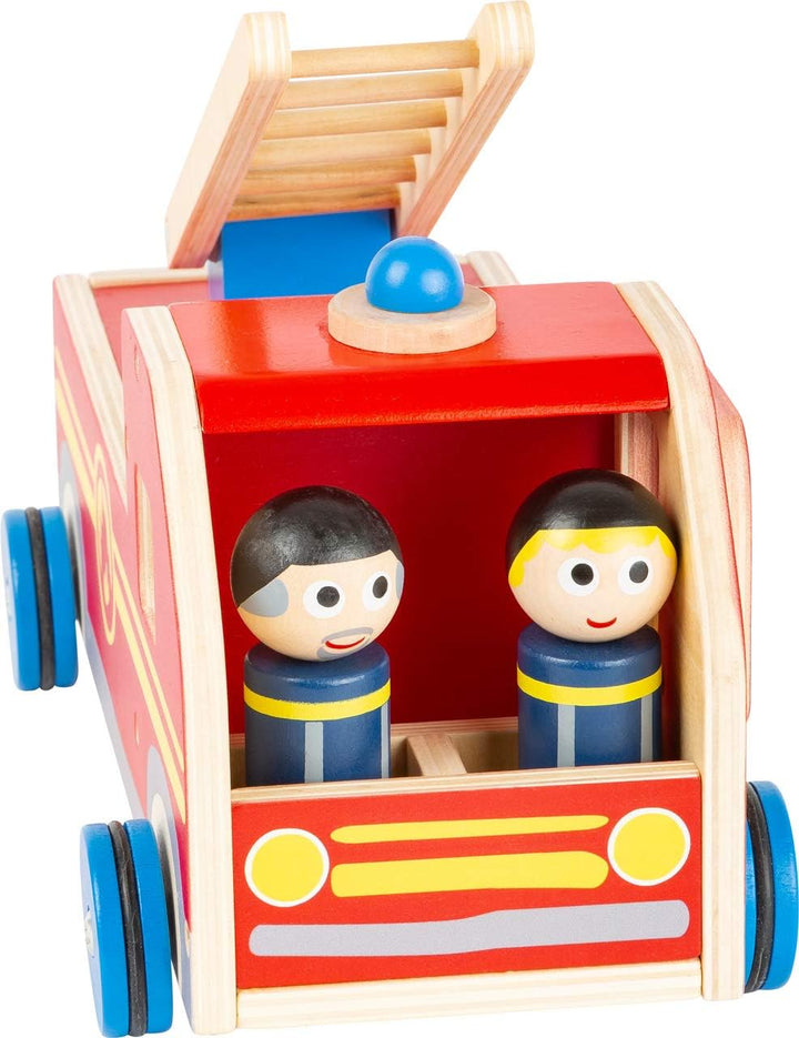 small foot Grosses Feuerwehrauto aus Holz, mit Spielfiguren und bewegbarer Rettungsleiter, ab 3 Jahr