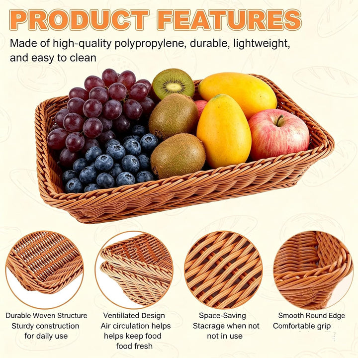 4er Set Brötchenkorb, Brotkorb Geflochten, Wicker Basket(35 x 25 x 7 cm)