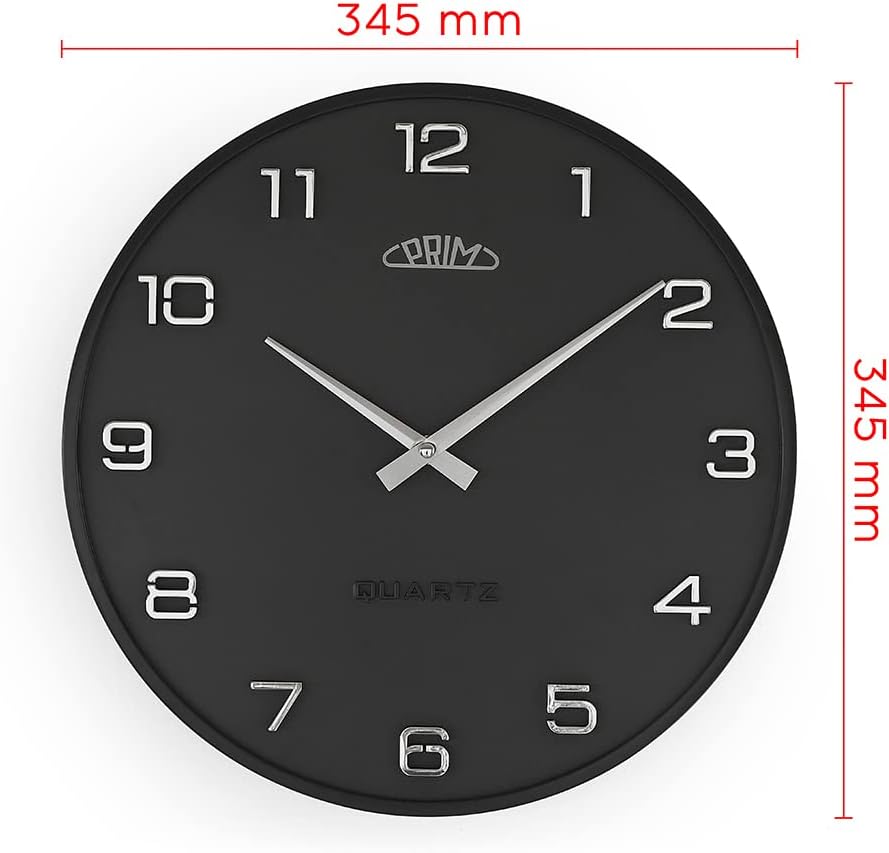 PRIM Design-Kunststoffuhr Bloom II – B, Moderne Wanduhr im Retro Style, Grau, gewölbtes Glas, luxuri