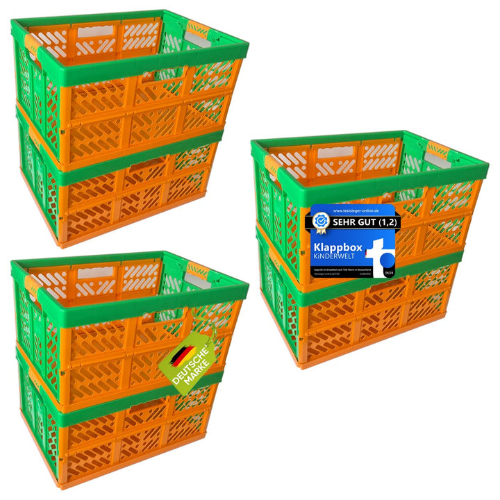 KiNDERWELT 6 x Robuste Profi - Klappbox 45 L bis 50 kg - Faltbox, Kiste, Korb zur Aufbewahrung, Tran