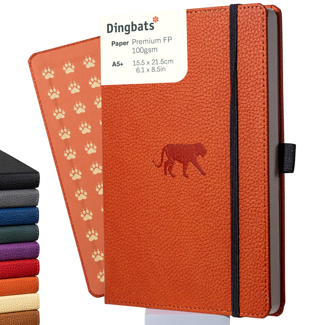 Dingbats* - Notizbuch A5 Blanko, Hardcover aus veganem Leder mit Stifthalter und elastischer Gummiba