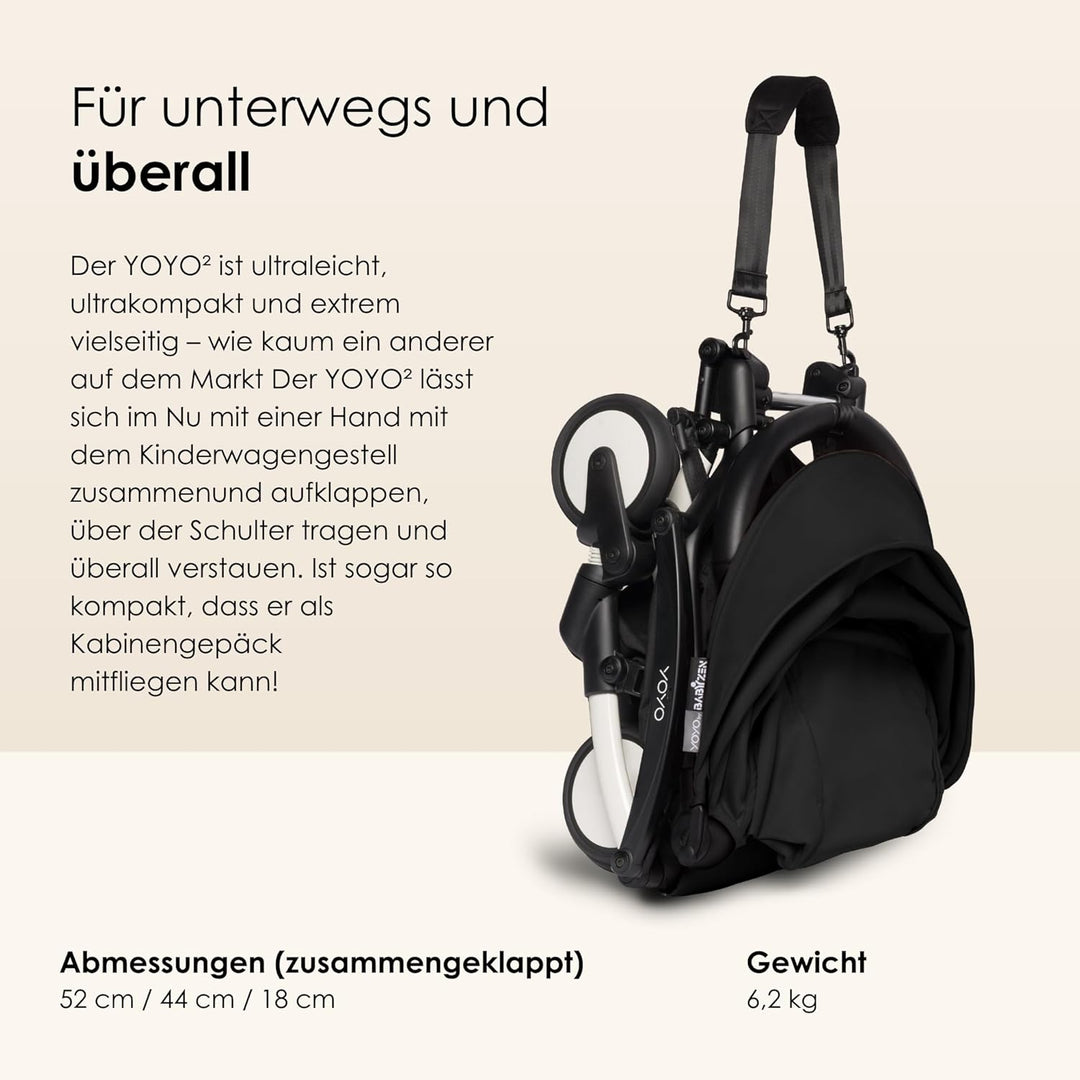 BABYZEN YOYO2 Kinderwagengestell, White - Textilset nicht inbegriffen - Kommt mit 5-Punkt-Gurt, mehr