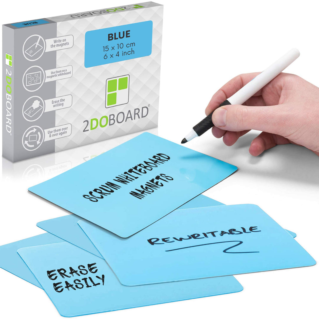 Beschreibbare Magnete 15 x 10 cm für Kanban Board oder Scrum Tafel - 25 Stück - Blau - Scrum Karten