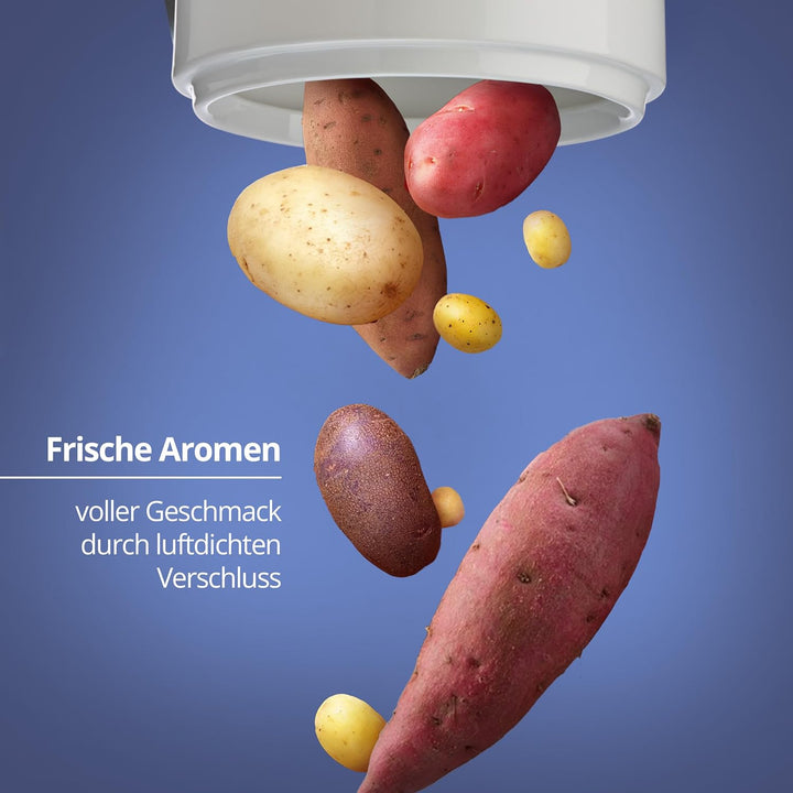 KHG Vorratsdosen Set Kartoffel-, Zwiebel- & Knoblauch, Keramik Steingut Weiss Holz-Deckel Bambus, Vo