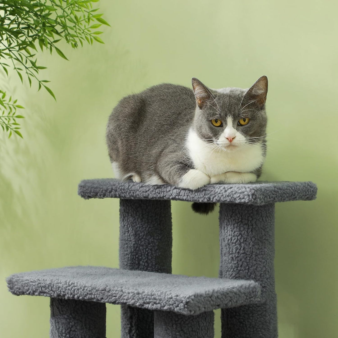 PawHut Tiertreppe Katzentreppe Hundetreppe Treppe für Katze und Hunde 4 Stufen Grau 63,5x43x60cm, Gr