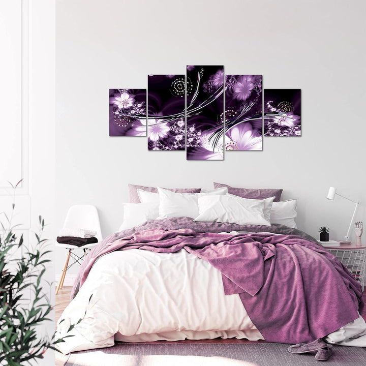 Runa Art - Bilder Abstrakt Blumen 200 x 100 cm 5 Teilig XXL Wanddekoration Design Lila 102451a 200 x