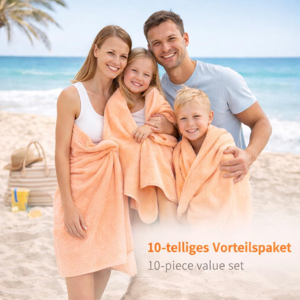 Betz 10-TLG. Handtuch-Set Palermo 100% Baumwolle 4 Duschtücher 6 Handtücher Farbe apricot orange